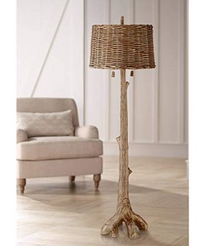 Forrest Sequoia Rustic Country Cottage Floor Lamp Faux Wood Tree Brown Wicker Drum Shade For Living Room Reading Bedroom Office Barnes And Ivy 0 300x360