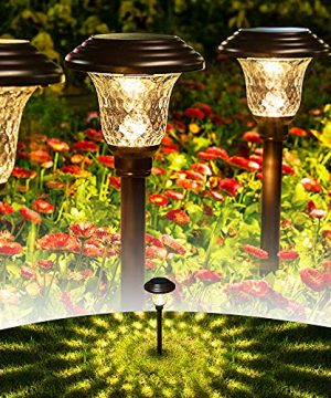 GIGALUMI 8 Pack Solar Pathway Lights Solar Garden Lights Outdoor Warm White Waterproof Led Path Lights For Yard Patio Landscape Walkway Brown 0 300x360