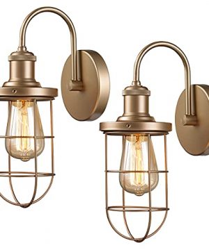 Hamilyeah Gold Sconces Wall Lighting Bathroom Wall Sconces Set Of Two Gooseneck Industrial Sconce Lighting With Cage Farmhouse Wall Lamp Indoor For Living Room Fireplace Hallway UL Listed 0 300x360