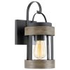 Kira Home Rochester 135 Modern Indoor Outdoor Wall Sconce Cylinder Glass Shade Weathered Oak Wood Style Textured Black Finish 0 100x100