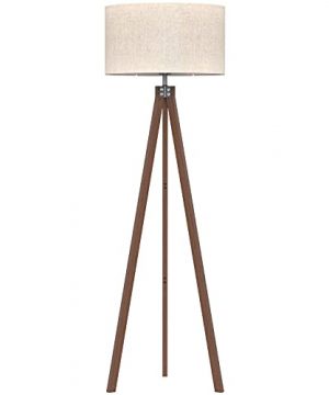 LEPOWER Wood Floor Lamp Tripod Mid Century Lamps For Living Room Modern Design Standing Lamp For Bedroom And Office Flaxen Lamp Shade With E26 Lamp Base 0 300x360