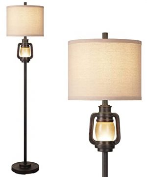 Lantern Standing Floor Lamp With Night Light Dark Bronze Finish Linen Fabric Hardback Shade Decor For Living Room Reading House Bedroom Home Office 0 300x360