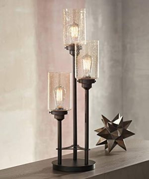 Libby Modern Industrial Console Table Lamp Bronze 3 Light Amber Seedy Glass Shade For Living Room Bedroom Office Franklin Iron Works 0 300x360