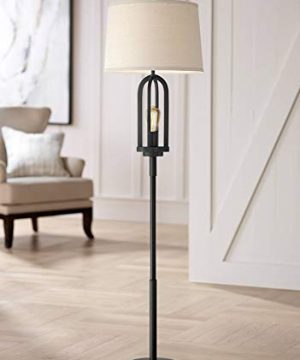 Marcel Floor Lamp With Nightlight 64 High Farmhouse LED Edison Black Light Natural Linen Drum Shade For Living Room Reading Bedroom Office 360 Lighting 0 300x360
