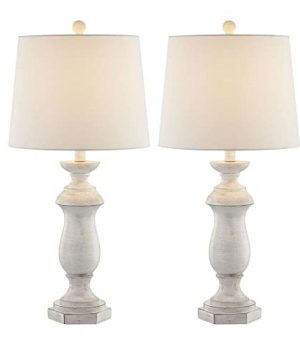 Maxax Traditional Table Lamps Set Of 2 Rustic Farmhouse Poly Nightstand Lamp With White Fabric Drum Shade For Living Room Bedroom 27 Inches White 0 300x360