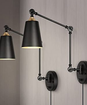 Modern Black Plug In Wall Sconces Industrial Farmhouse Swing Arm Wall Lamp For Bedroom Bathroom Dining Living Room 0 300x360