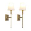 Permo Set Of 2 Classic Rustic Industrial Wall Sconce Lighting Fixture With Flared White Textile Lamp Shade And Antique Brass Tapered Column Stand 0 100x100