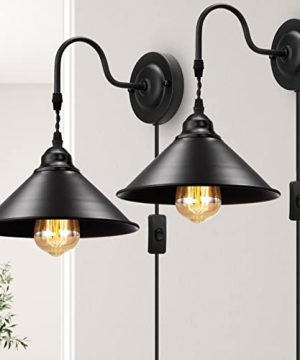 Plug In Wall Sconces Vintage Plug In Wall Lamp Set Of 2 With OnOff Switch Metal Black Industrial Wall Mounted Light Fixture For Bedside Bedroom Indoor Doorway Gooseneck Wall Lamp 0 300x360