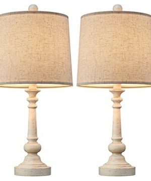 PoKat 21 Retro Style Farmhouse Table Lamp Sets Of 2 For Living Room Bedroom Rustic Bedside Nightstand Lamp Linen Washed 0 300x360