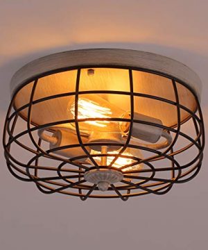 QS Industrial Farmhouse Semi Flush Mount Ceiling Light FixtureORBOak WhiteMetal Cage Rustic Ceiling Lighting For Hallway Entryway Stairway Kitchen Bedroom Dining Room Barthroom2 Lights 0 300x360