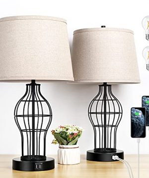Set Of 2 Touch Control Table Lamp With USB Ports 3 Way Dimmable Farmhouse Bedside Nightstand Lamps Fabric Shade For Bedroom Living Room End Tables LED Bulbs Included 0 300x360