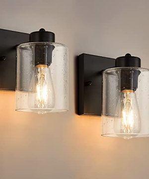 Set Of Two Farmhouse Industrial Black Wall Sconces Modern Clear Seeded Glass Wall Lighting Wall Mount Vintage Vanity Light Fixture For Bathroom Bedroom Hallway Without Bulb 0 300x360