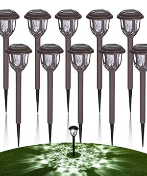 Tomshin E Solar Pathway Lights Outdoor 10 Pack Waterproof Solar Lights Outdoor Pathway Decorative Auto OnOff Solar Walkway Lights For Yard Patio And LandscapeCool White 0 300x360