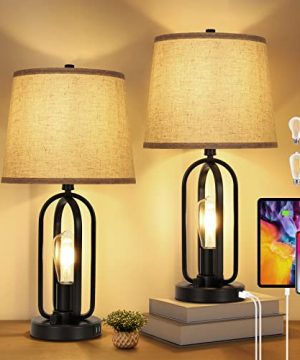 VATONI Table Lamp Set Of 2 Fully Dimmable Industrial Table Lamps With Rotary Switch And USB Charging Port Desk Lamp Nightstand Lamps For Living Room BedroomInclude 4 Bulbs 0 300x360