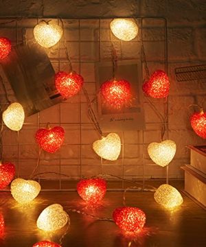 Valentines Day Decoration Heart Lights Heart Shape LEDs String Lights With 8 Flicker Modes And Waterproof Battery Operated For Valentines Day Decor Indoor Outdoor Red White 0 300x360