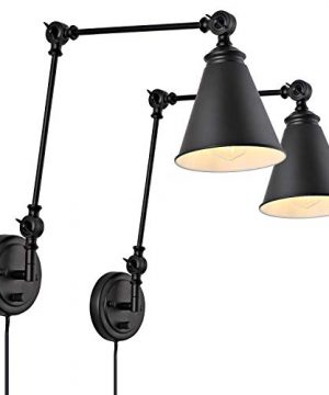WINGBO Industrial Swing Arm Wall Lamp Set Of 2 Farmhouse Style Black Wall Sconce Lighting Adjustable Plug InHardwired Two Way For Living Room Bedroom Vanity Study Desk Office 0 300x360
