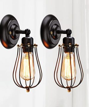 Wall Sconces Vintage Wire Metal Cage Wall Lamp 240 Adjustable Black Hard Wire Industrial Wall Light Fixtures For Farmhouse Bathroom Mirror Bedroom Headboard Porch Garage Set Of 2 0 300x360