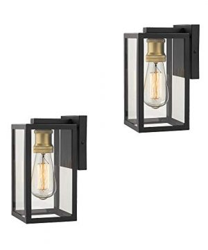 Zeyu Outdoor Wall Lights 2 Pack Exterior Wall Sconces Black And Gold Finish With Clear Glass 02A150 2PK BK 0 300x360