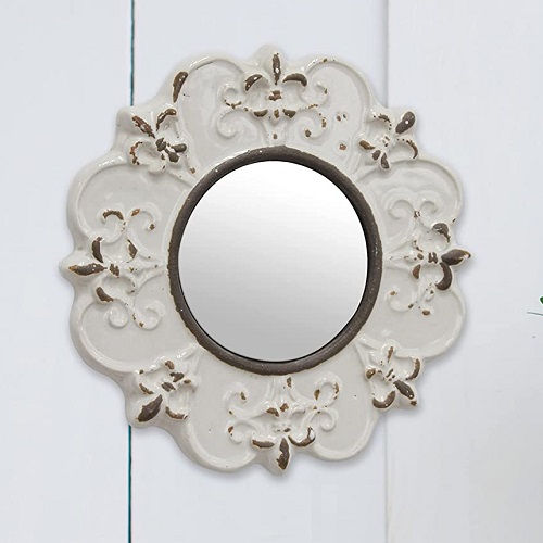 19 Stonebriar Decorative 8 Antique White Round Ceramic Accent Wall Mirror