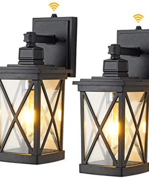 2 Pack Dusk To Dawn Outdoor Wall Lantern Modern Exterior Wall Light Fixtures With Photocell Sensor Porch Lights Wall Mount Outside Light For House Aluminum With Clear Glass Black 0 300x360