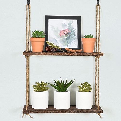 23 Labcosi 2 Tier Rope Farmhouse Wall Hanging Floating Shelves