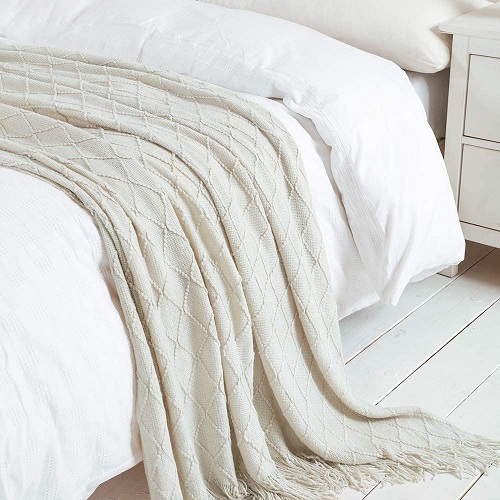 25 BOURINA Beige Throw Blanket Textured Solid Soft Sofa Couch