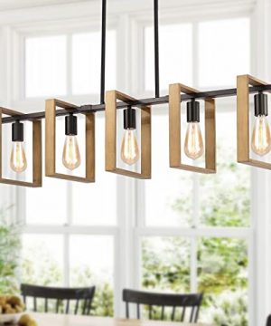 41 12 Kitchen Island Lighting 5 Light Modern Farmhouse Chandeliers For Dining Room Rustic Hanging Pendant Lighting Pool Table Lights Nature Wood Texture And Black Metal Finish 0 300x360