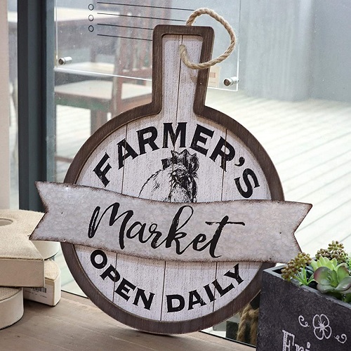 5 Parisloft Farmers Market Open Daily Wood and Metal Circular Signs