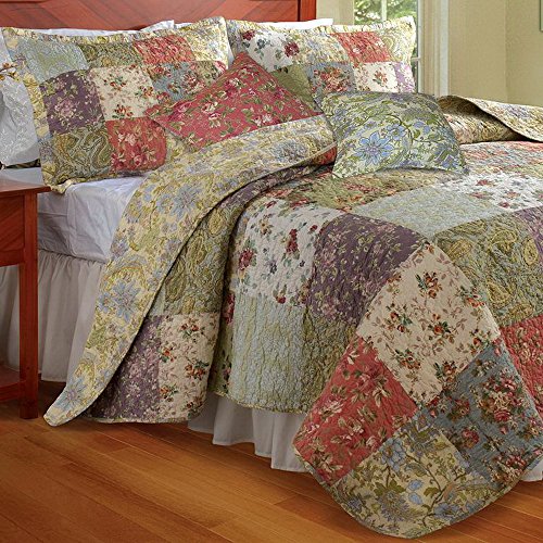 5pc Cottage Country Floral Patchwork Reversible Cotton Quilt Set Full ...