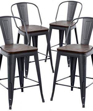 AKLAUS Bar Stools Set Of 424 Inch Counter Height Bar Stools With BackFarmhouse Bar Stools High Back Chairs With Larger Seat Removable BacksMetal Bar StoolsMatte Black Bar Stools 0 300x360
