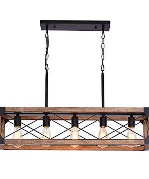 Airposta Kitchen Island Lighting 335 Inch 5 Lights Farmhouse Linear Chandelier For Dining Room Pool Table Pendant Light Fixture Rustic Wood Grain Finish Industrial Pendant Light 0 300x360