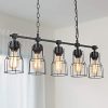 Black Chandelier 32 Farmhouse Chandelier For Dining Room 5 Light Kitchen Island Linear Pendant With Industrial Wire Fixture Iron Bird Cages 0 100x100