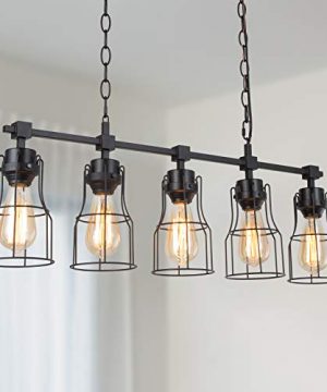 Black Chandelier 32 Farmhouse Chandelier For Dining Room 5 Light Kitchen Island Linear Pendant With Industrial Wire Fixture Iron Bird Cages 0 300x360