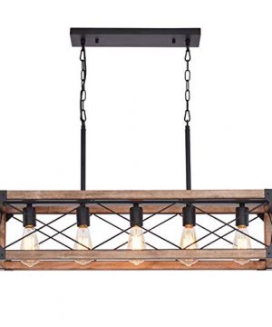 Bribyit Kitchen Island Lighting 335 Inch 5 Lights Farmhouse Linear Chandelier For Dining Room Pool Table Pendant Light Fixture Rustic Wood Grain Finish Industrial Pendant Light 0 300x360