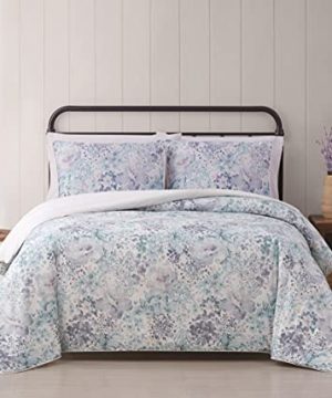 Cottage Classics King Charlotte Floral 3 Piece Farmhouse Style Comforter And Sham Set Modern Floral Print Blue 0 300x360