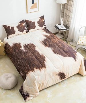 Cow Skin ComforterPhoto Of Cowhide Fur Comforter Set Twin SizeFarmhouse Animal Hair Bedding Set For All SeasonsRustic Spotted Cow Themed Down Duvet1 Comforter With Pillowcase 0 300x360