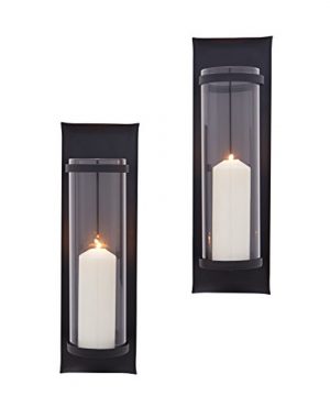 Danya B Metal Pillar Candle Sconces With Glass Inserts A Wrought Iron Rectangle Wall Accent Set Of 2 Black 0 300x360