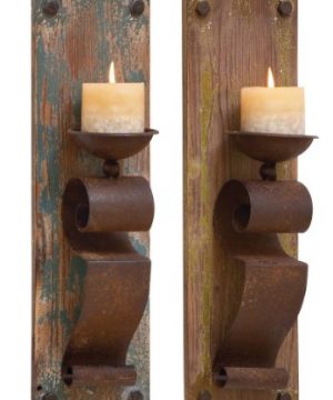 Deco 79 Deco 79 Wood Candle Sconce 6 X 19 AssortedPack Of 2 0 300x360