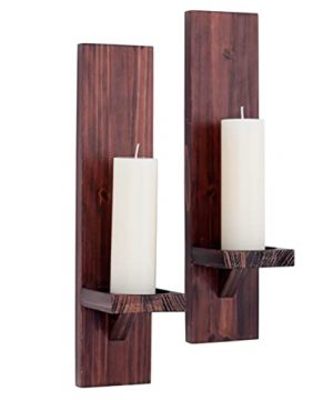 EZDC Set Of 2 Cherry Red Wall Candle Sconce Candle Holder For Pillar LED Candles Wooden Wall Mount Candleholders Modern Farmhouse Wall Candle Holders 0 300x360