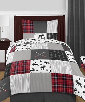 Grey Black And Red Woodland Plaid And Arrow Rustic Patch Boy Twin Kid Childrens Bedding Comforter Set By Sweet Jojo Designs 4 Pieces Flannel Moose Gray 0 300x360