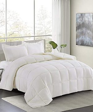 HIG Pre Washed Down Alternative Comforter Set Twin Reversible Shabby Chic Quilt Design Box Stitched With 4 Corner Tabs Lightweight For All Season Ivory Duvet Comforter With 2 Pillow Shams 0 300x360