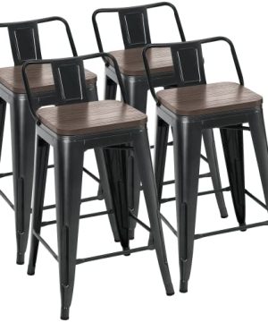 HOMREST 24 Metal Barstools Set Of 4 Counter Bar Stools With Wood Top Low Back Matte Black Black 0 300x360