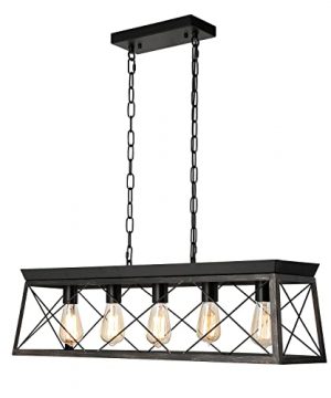 LABOREDUCER Farmhouse Kitchen Island Lighting 5 Light Industrial Rectangular Chandelier Antique Linear Pendant Light Fixture For Dining Room Living Room KitchenBlack And Brush Gold 0 300x360