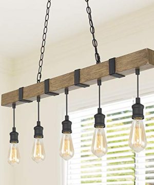 LOG BARN Kitchen Light Fixtures Farmhouse Chandelier For Kitchen Island In Rustic Faux Wood With Black Wires 5 Light Pendant Lighting For Dining Room 0 300x360