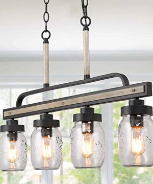LOG BARN Rustic Mason Jar Lights Farmhouse Chandelier Metal Finish With Glass Shades Linear Hanging Pendant For Kitchen Island Dining Room 0 300x360