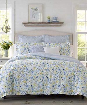 Laura Ashley Nora Collection Comforter Set Ultra Soft All Season Bedding Stylish Delicate Design Bedspread With Matching Euro Shams And Throw Pillows Twin Bright Blue 0 300x360