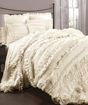 Lush Decor C07815P13 Belle Ivory Comforter Ruffled Shabby Chic 4 Piece Set With Bed Skirt And 2 Pillow Shams FullQueen 0 300x360