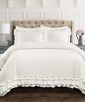 Lush Decor White Ella Shabby Chic Ruffle Lace 3 Piece Comforter Set FullQueen 0 300x360