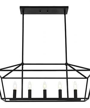 MELUCEE Farmhouse Chandeliers For Dining Rooms Black 5 Light Industrial Pendant Lighting For Kitchen Island Candle Rectangle Chandelier Light Fixture Linear Lights E12 Base 0 300x360