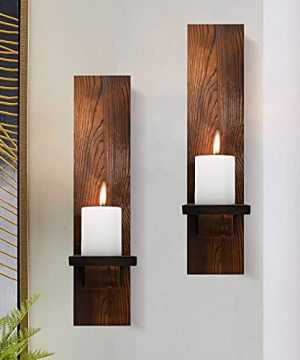 MISUMISO Wall Candle Sconces Set Of 2 Decorative Wooden Candle Holder Farmhouse Candle Sconce Living Room Wall Decoration Brown 0 300x360